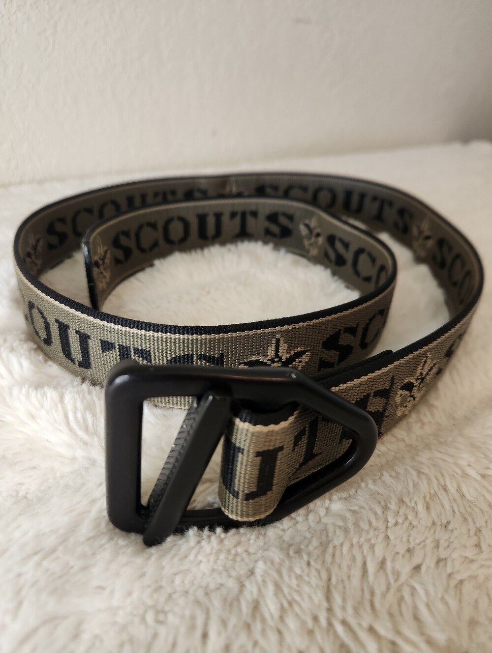 Scouts Webbing Belt with Black Buckle - Tan/Black/Olive